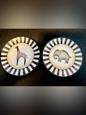 Set of 2 Safari Animal Wall Plates - Giraffe & Elephant - Decorative 5" in.